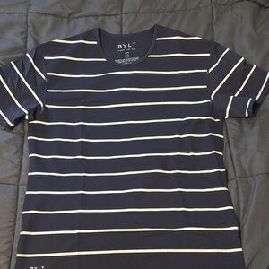 BYLT Basics Navy and White Striped Tee